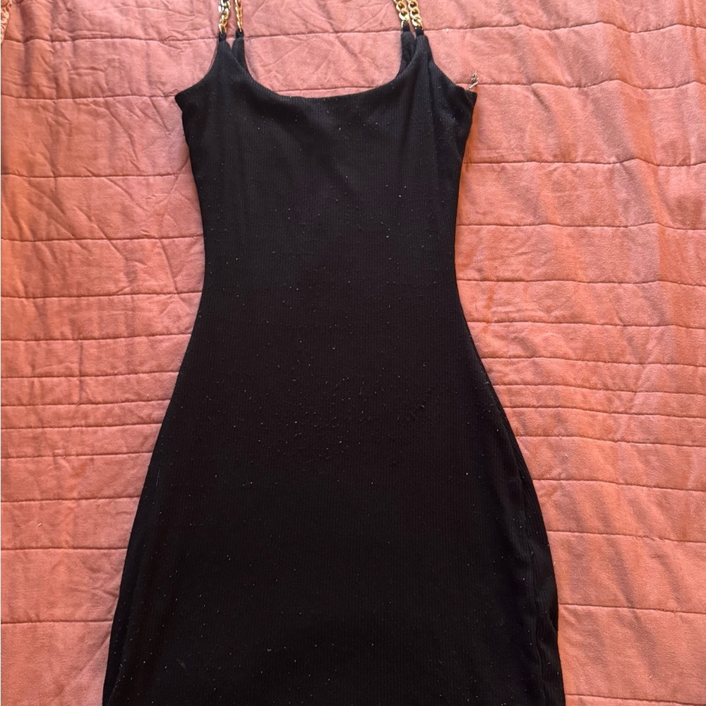 Elegant Black Dress with Chain Straps